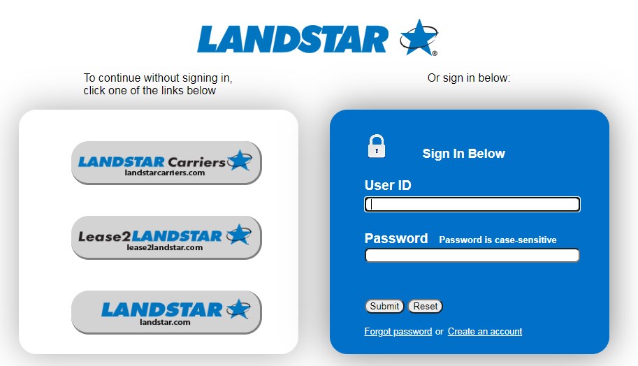 landstar portal login page